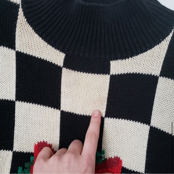 Vintage Ugly Christmas Mock Neck Checkered Sweater - Picture 7 of 8
